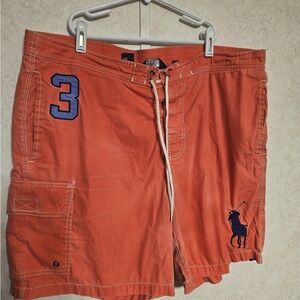 Ralph Lauren Coral Polo Shorts with Navy Accents